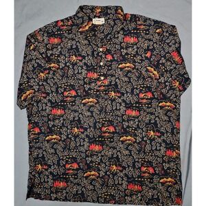 VTG REYN SPOONER Navy Short Sleeve Fisherman AOP Cotton Hawaiian‎ Shirt Size XL